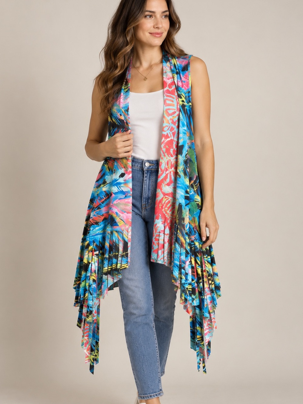 Vibrant Multicolor Sleeveless Drape Vest